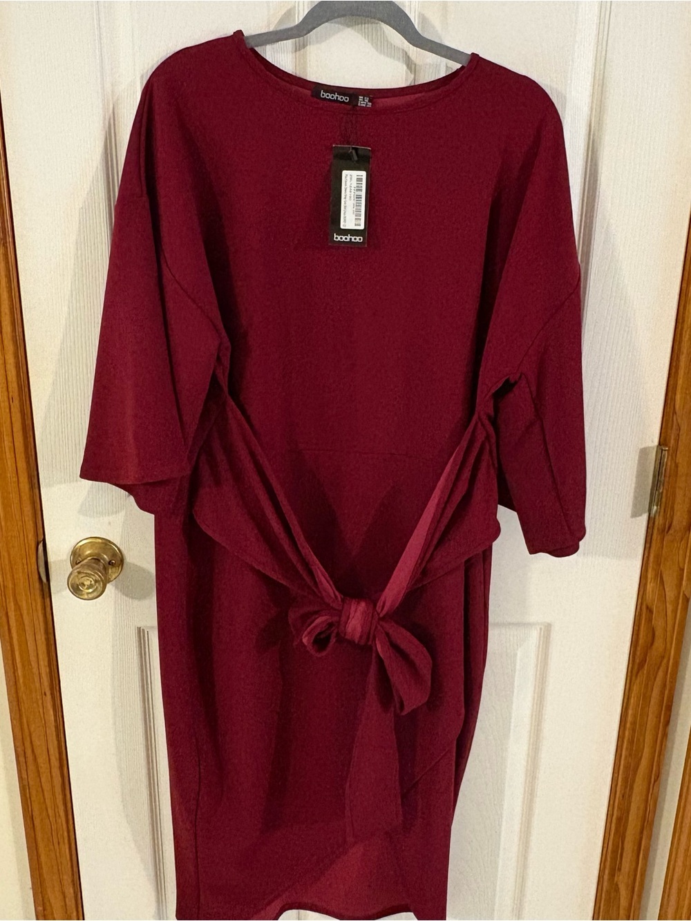 Boohoo Wine Red Tie-Front Midi Dress
